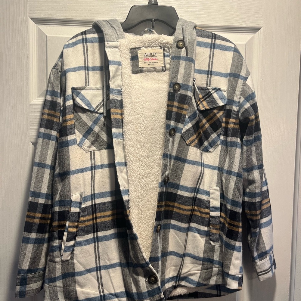 Ashley By 26 International Blue and Cream Plaid Jacket